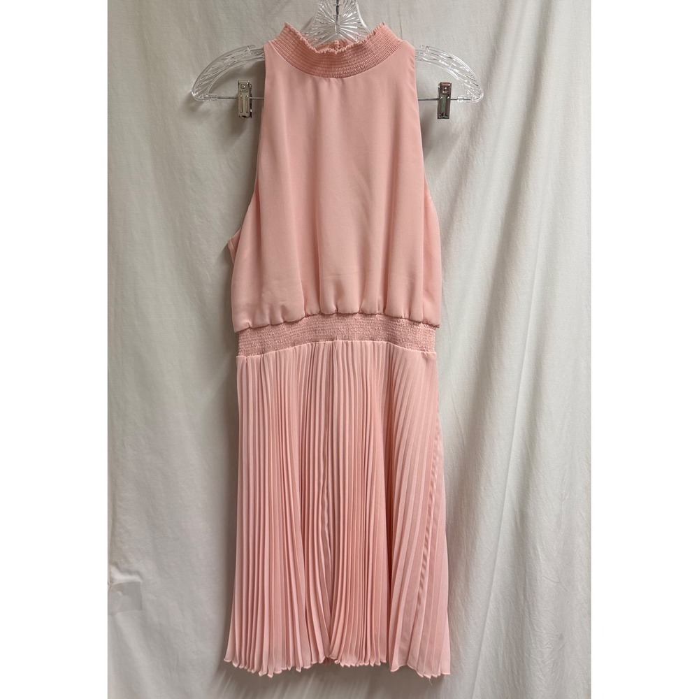 NWT Sam Edelman Smock Neck Plisse Mini Dress Blush Pink 8 Preppy Feminine Whimsy